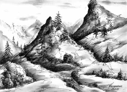 Heinz Sterzenbach - Berglandschaft mit Tannen