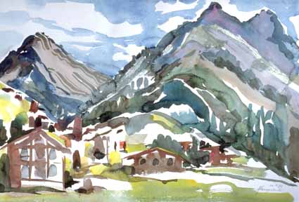 Heinz Sterzenbach - Saas Grund, Blick auf Amagellh. u. Mittagsh. 1