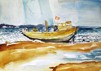 Heinz Sterzenbach - Fischerboot, Strand von Bansin, Usedom