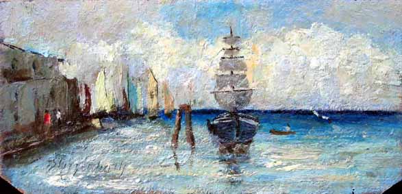 Heinz Sterzenbach - Segelschiff im Hafen 2