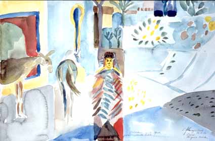 Heinz Sterzenbach - M�dchen mit Pferd u. Esel (Kopie nach A. Macke)