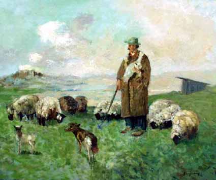 Heinz Sterzenbach - Sch�fer mit Schafherde 1