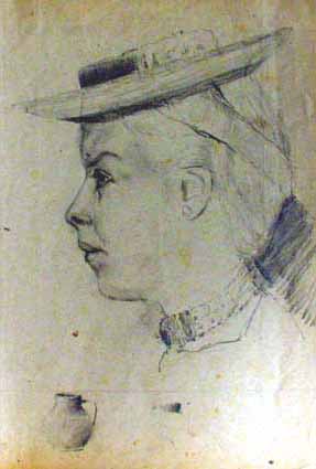 Heinz Sterzenbach - Portrait Dame mit Hut 1
