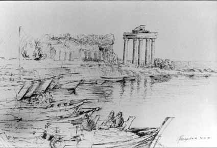 Heinz Sterzenbach - Hafen von Side mit Apollon-Tempel