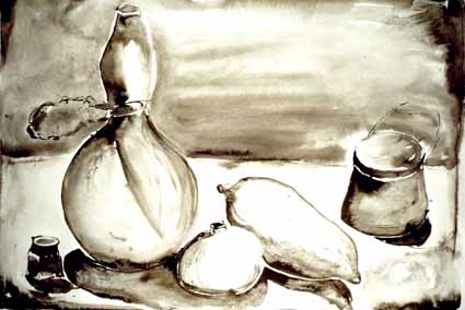 Heinz Sterzenbach - Kalabasse mit Gurke, Granatapfel ....