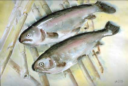 Heinz Sterzenbach - Zwei Fische auf Bambus 2