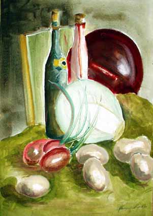Heinz Sterzenbach - Stilleben mit Flasche und Kohl