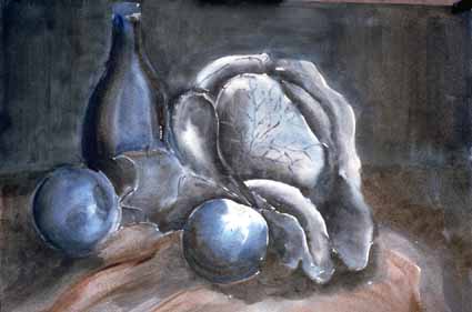 Heinz Sterzenbach - Kohlkopf mit Flasche (in blau)