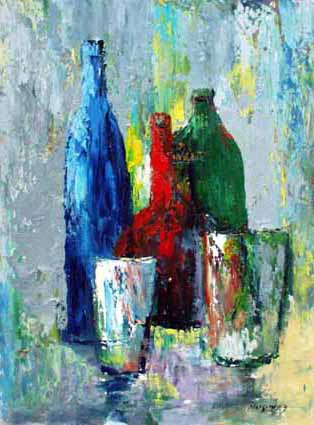 Heinz Sterzenbach - Drei Flaschen mit Gl�sern