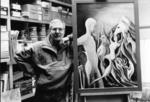 Atelier und Galerie Alt-Heiligensee am 15.3.1996. Der Knstler vor seinem Bild "Vogelpaar". Foto: Bernd Whner, Pressefotograf