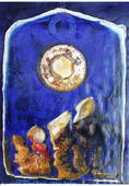 VU 68 Heller Planet über Felszinnen, Mischtechnik und Ferroprint, 53x38 cm, 2008 VU 68 Heller Planet über Felszinnen, Mischtechnik und Ferroprint, 53x38 cm, 2008