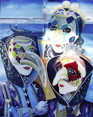 Malen der Masken und Hintergrund von Venedig (Stadtpanorama) Malen der Masken und Hintergrund von Venedig (Stadtpanorama)