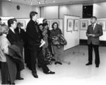 Ausstellungserffnug "Radierungen und Aquarelle von Heinz Sterzenbach" im "Centre Francais de Wedding" am 16.1.1991. Herr Klaus-Dieter Wille (rechts im Bild) hlt die Laudation. 
Foto: Bernd Rieth, Fotograf. 