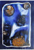 VU 67 Zwei Planeten in blau, Mischtechnik und Ferroprint, 53x38 cm, 2008 VU 67 Zwei Planeten in blau, Mischtechnik und Ferroprint, 53x38 cm, 2008