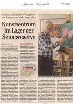 Berliner Morgenpost, Kunstzentrum Tegel-Süd, "Kunstzentrum im Lager der Senatsreserve" Berliner Morgenpost, Kunstzentrum Tegel-Süd, "Kunstzentrum im Lager der Senatsreserve"