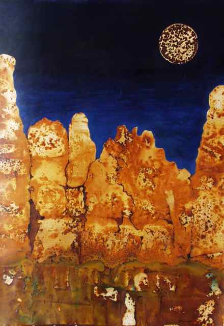 VU 134 Rock Formation with Heads, Mixed Media and Ferroprint, 41,7x29,9 inch, 2009, 1950 Euro. 