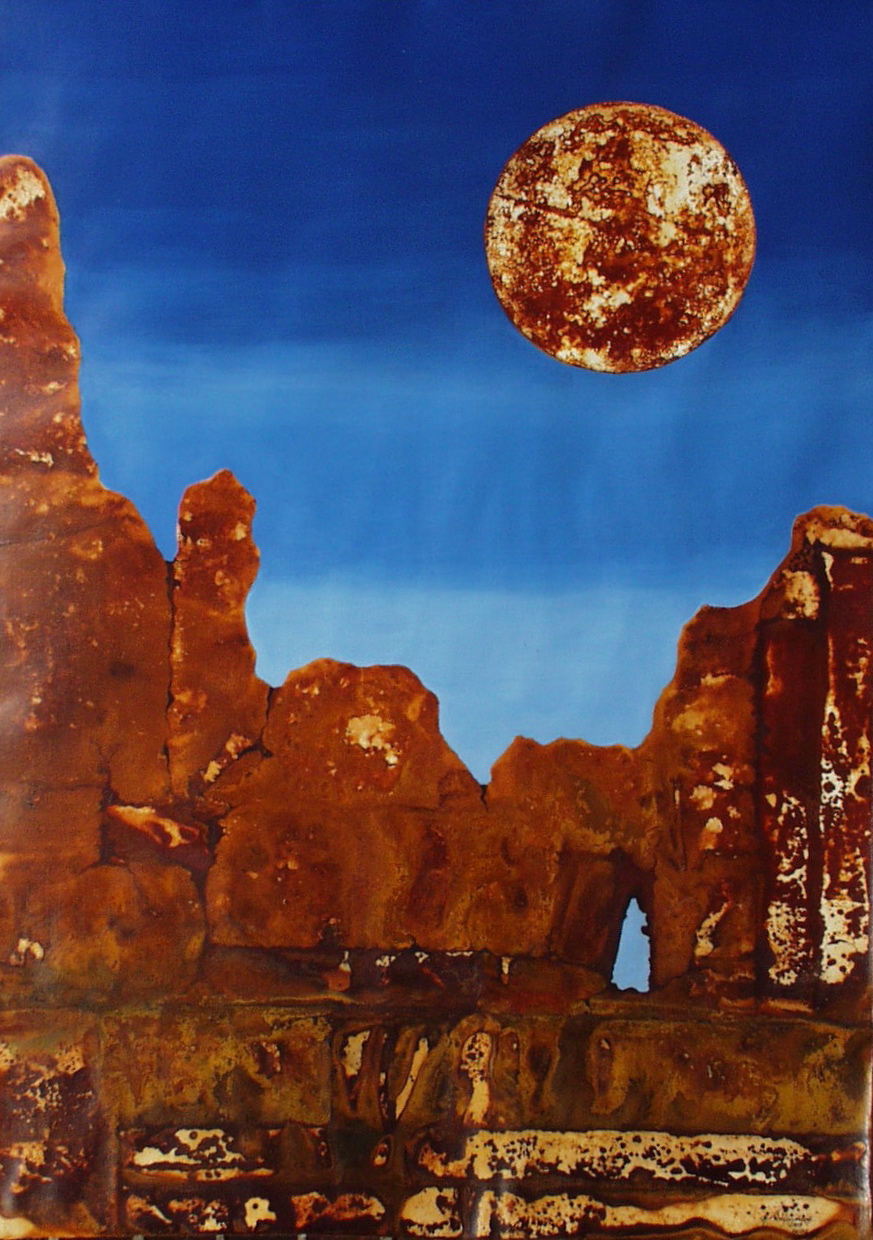 VU 135 Rock Formation with Terrace, Mixed Media and Ferroprint, 41,3x29,5 inch, 2009, 2050 Euro. 