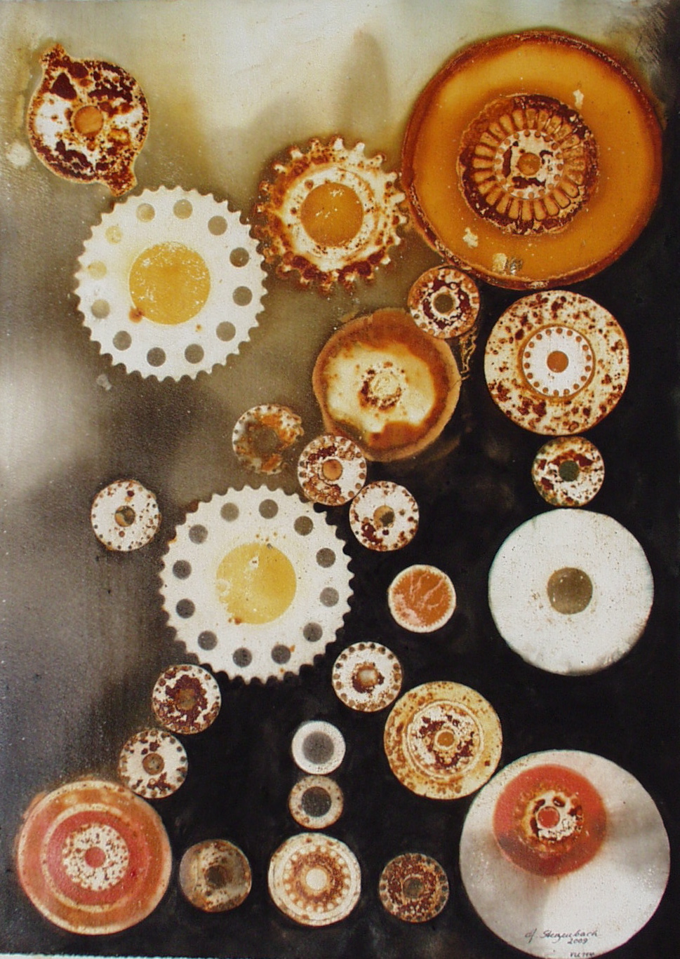 VU 114 Wheelwork 2, Mixed Media and Ferroprint, 20,9x15 inch, 2009, 510 Euro. 