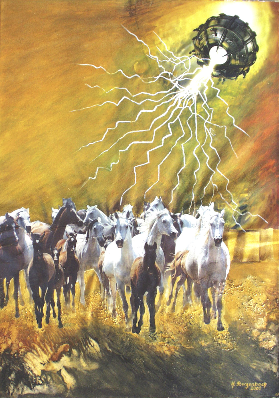 VU 17 Gallopping Horse Herd 1, Mixed Media and Ferroprint, 20,9x15 inch, 2008, 510 Euro. 