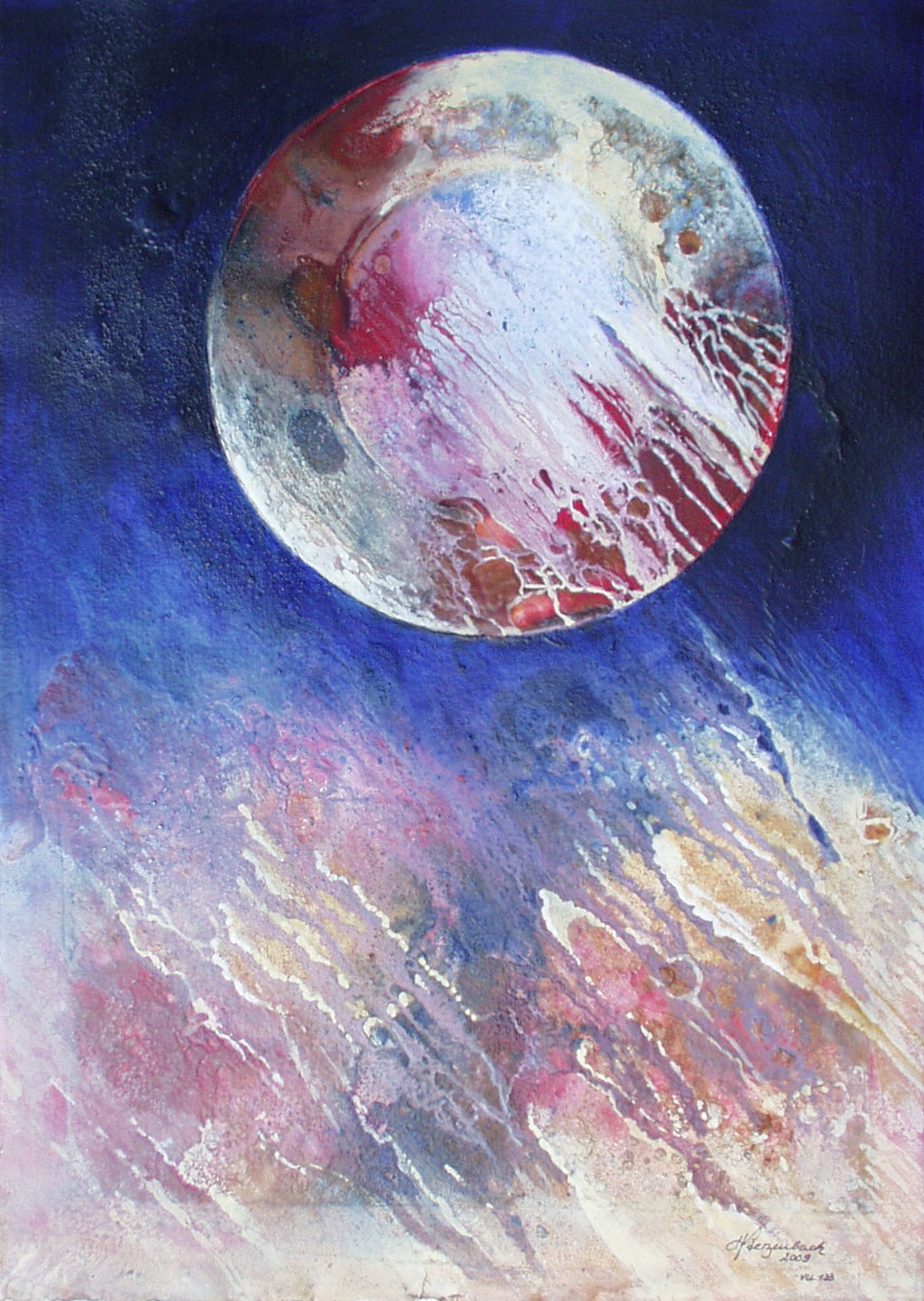 VU 133 Planet in Dissolution, Mixed Media and Ferroprint, 20,9x15 inch, 2009, 510 Euro. 